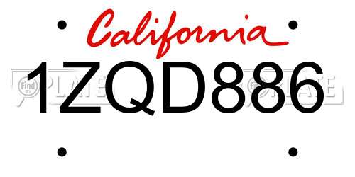 1ZQD886 California License Plate