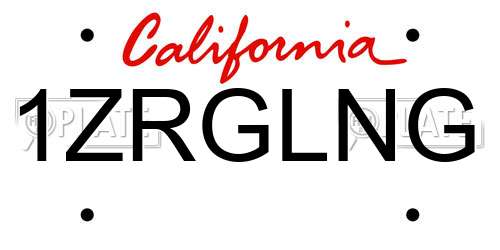 1ZRGLNG California License Plate