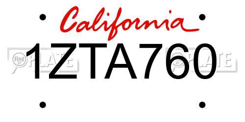 1ZTA760 California License Plate
