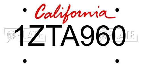 1ZTA960 California License Plate
