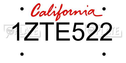 1ZTE522 California License Plate