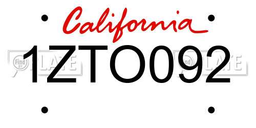 1ZTO092 California License Plate