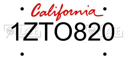 1ZTO820 California License Plate