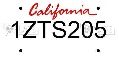 1ZTS205 California License Plate