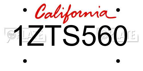 1ZTS560 California License Plate
