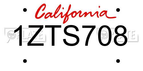 1ZTS708 California License Plate
