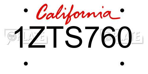 1ZTS760 California License Plate