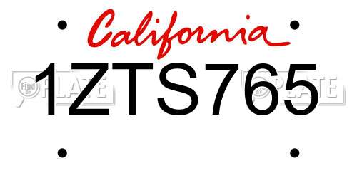1ZTS765 California License Plate