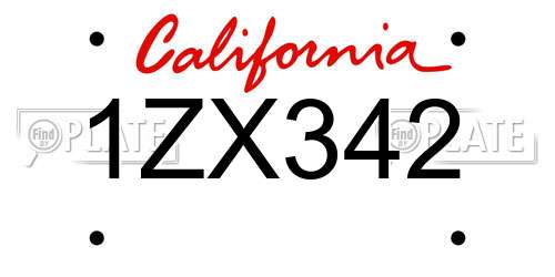 1ZX342 California License Plate
