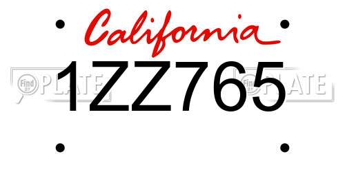 1ZZ765 California License Plate