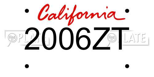 2006ZT California License Plate