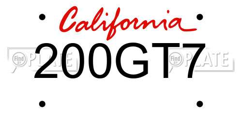 200GT7 California License Plate