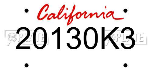 20130K3 California License Plate