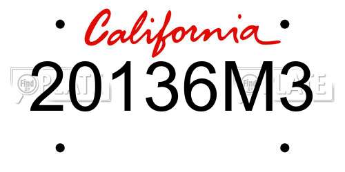 20136M3 California License Plate