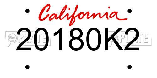 20180K2 California License Plate