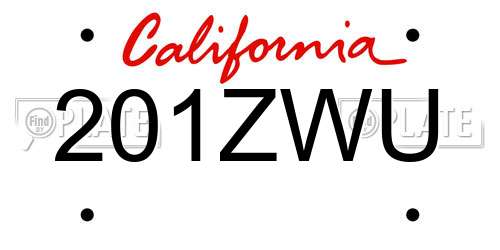201ZWU California License Plate