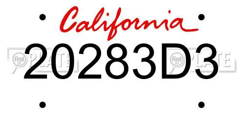 20283D3 California License Plate