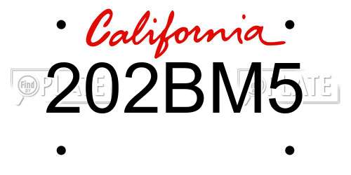202BM5 California License Plate