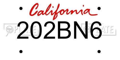 202BN6 California License Plate