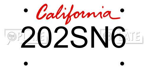 202SN6 California License Plate