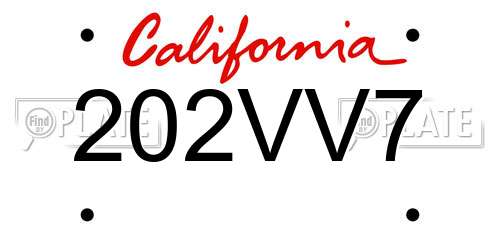 202VV7 California License Plate