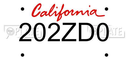 202ZD0 California License Plate