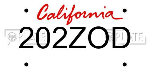 202ZOD California License Plate