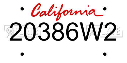20386W2 California License Plate