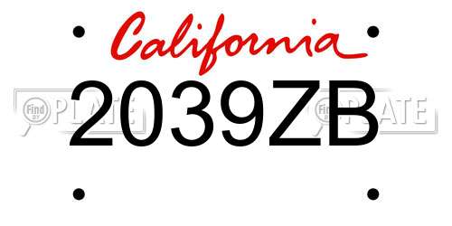 2039ZB California License Plate