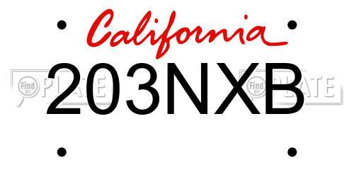 203NXB California License Plate