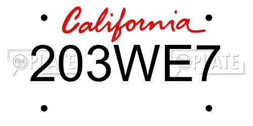 203WE7 California License Plate