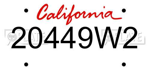 20449W2 California License Plate