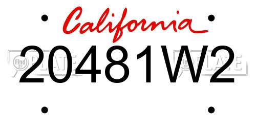 20481W2 California License Plate