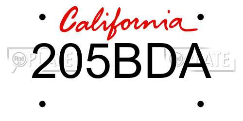 205BDA California License Plate