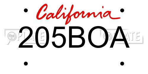 205BOA California License Plate