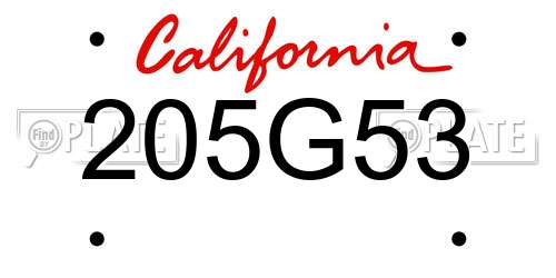 205G53 California License Plate