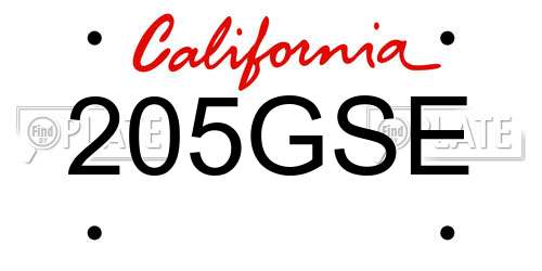 205GSE California License Plate