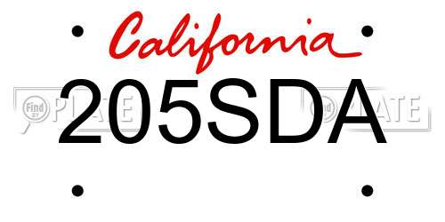 205SDA California License Plate