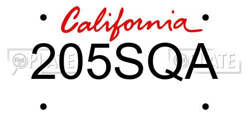 205SQA California License Plate