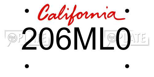206ML0 California License Plate