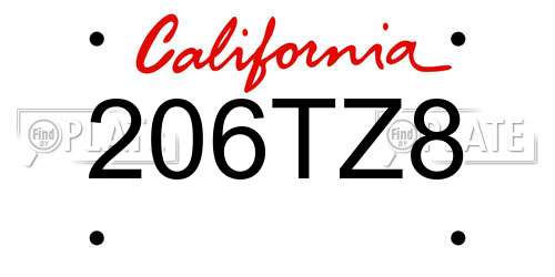 206TZ8 California License Plate