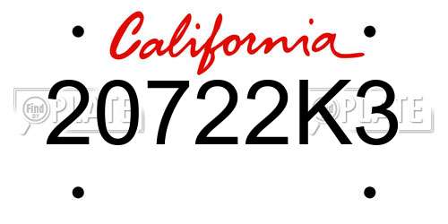 20722K3 California License Plate