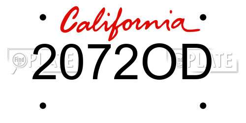 2072OD California License Plate