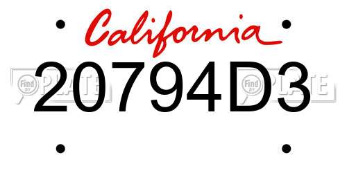 20794D3 California License Plate