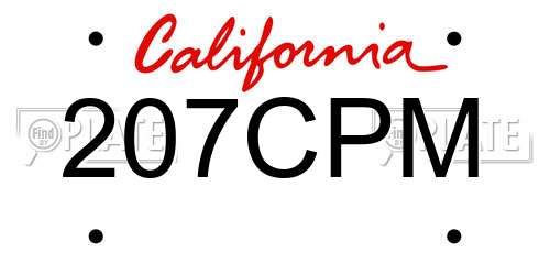207CPM California License Plate