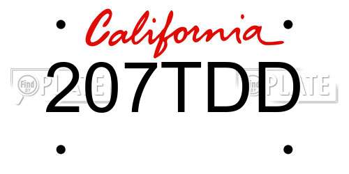 207TDD California License Plate