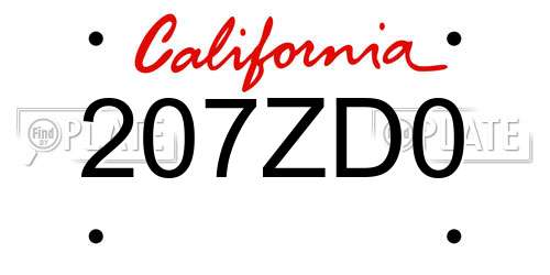 207ZD0 California License Plate