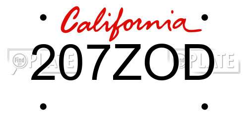 207ZOD California License Plate