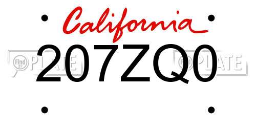 207ZQ0 California License Plate