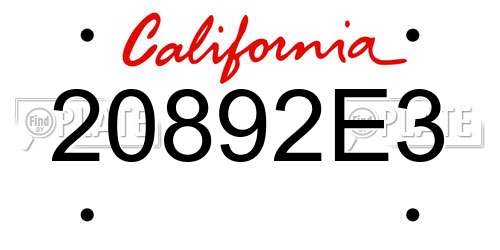 20892E3 California License Plate